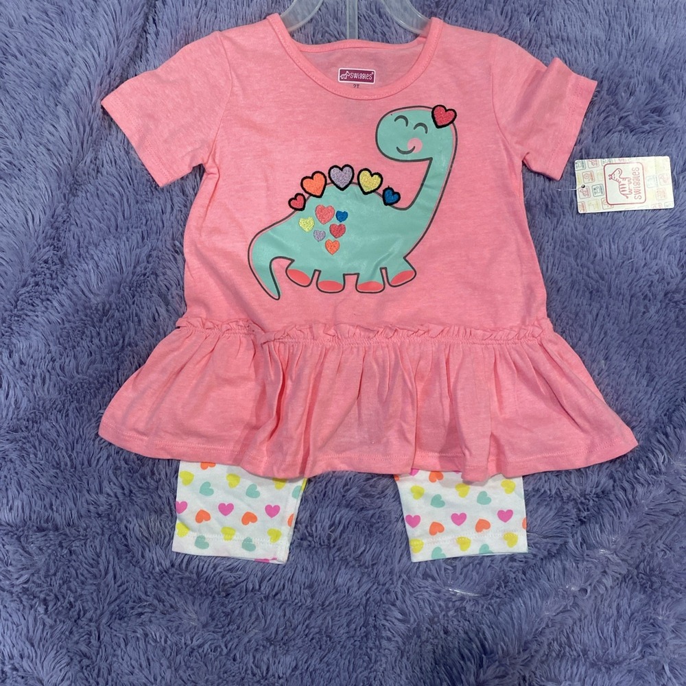 Girls Swiggles Dinosaur And Hearts 2 Piece Outfit